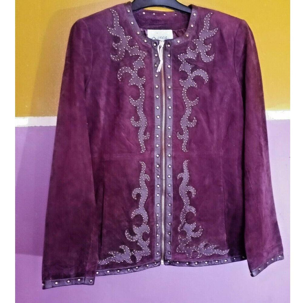 LINEA by LOUIS DELL'OLIO Maroon Suede With Genuine Leather Trim Coat. Size: XS